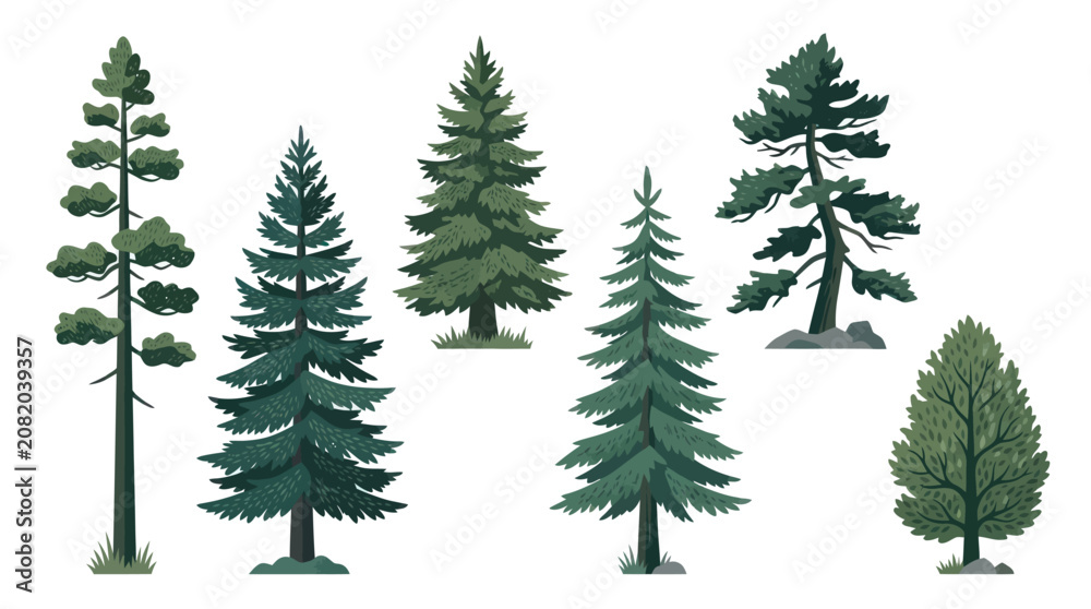 Obraz premium Collection of evergreen trees