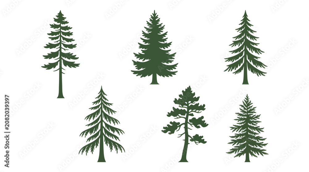 Obraz premium Collection of evergreen tree silhouettes