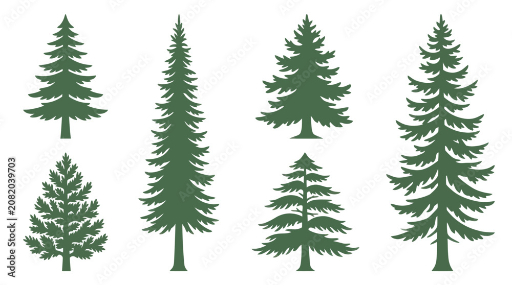 Fototapeta premium Collection of evergreen tree silhouettes