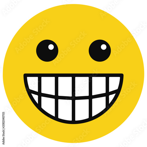 Tablou pe pânză A cheerful smiley face emoticon with a wide grin and black eyes on a yellow background