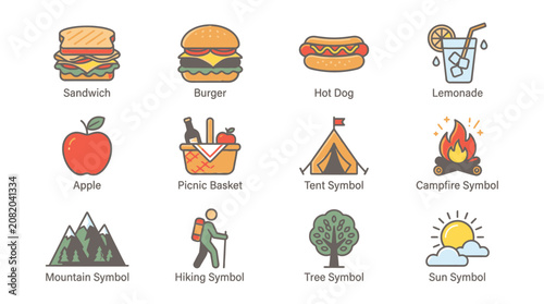 Colorful Food and Drink Icons.