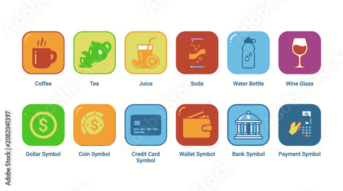 Financial icons on a screen.