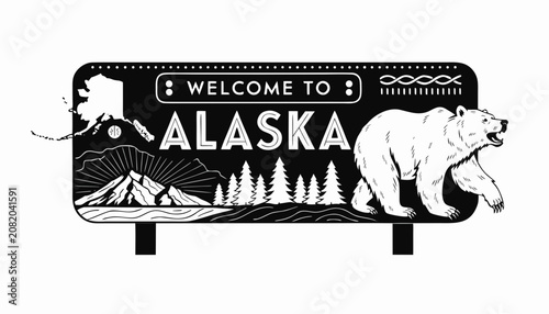 Canvas Print Very beautiful black and white realistic vector of a classic roadside welcome si