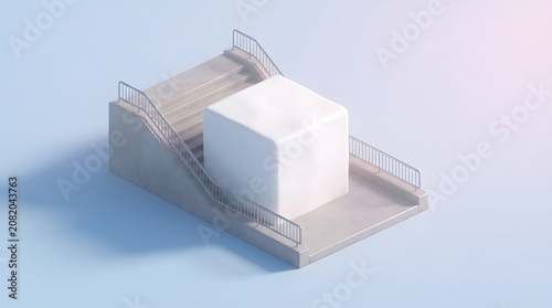 Giant block of white snow blocking concrete stairs representing severe winter weather travel delays and cancelled holiday trips
