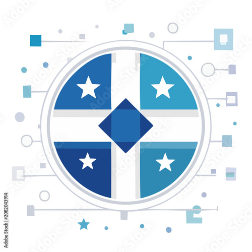 Flat design compass rose with stars and diamond