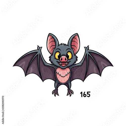 Cute cartoon bat illustration with wings spread.