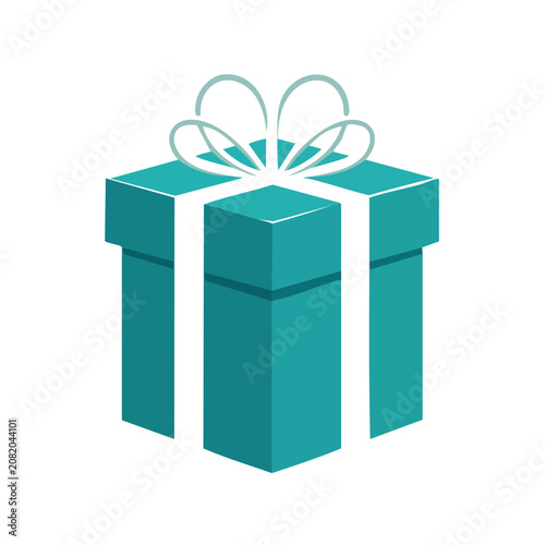 Teal gift box with ribbon bow vector illustration