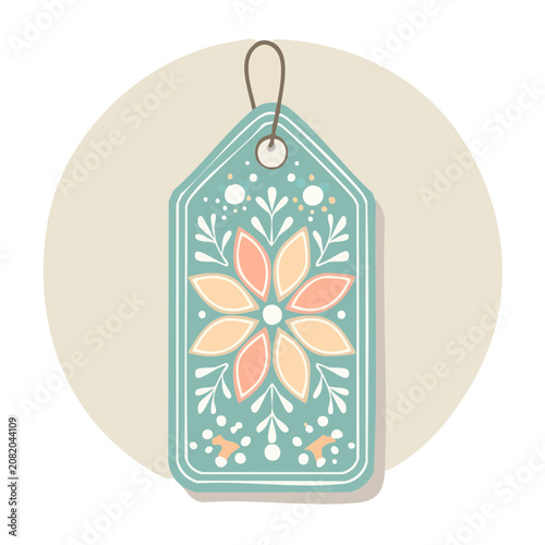 Teal Floral Ornament Tag with Peach Flower