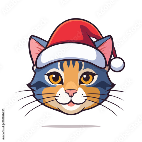 Christmas cat head with Santa hat vector illustration