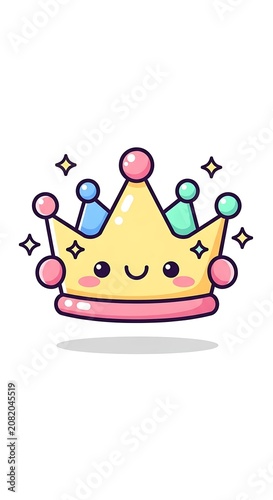 Cute Cartoon Crown Illustration With Happy Face.