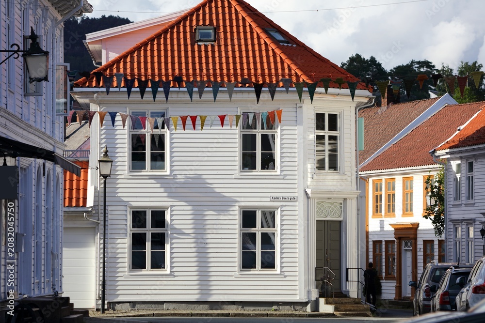 Fototapeta premium Flekkefjord harbor town in Vest-Agder county. Summer street view.