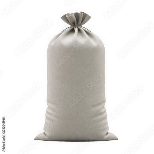 Large beige fabric sack tied at the top with drawstring transparent background
