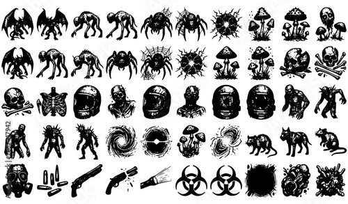 Quadro su tela Mutated Monsters and Post Apocalyptic Subterranean Hazard Vector Sketch Set