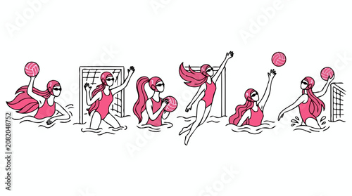 Female water polo players match flat pattern background