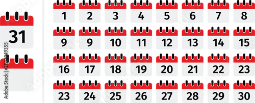Red calendar icons with dates and blank templates on transparent background.