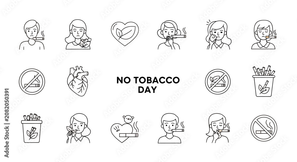 Fototapeta premium Anti Tobacco Day Health Awareness Cartoon Illustrations Emphasizing Smoke Free Living.