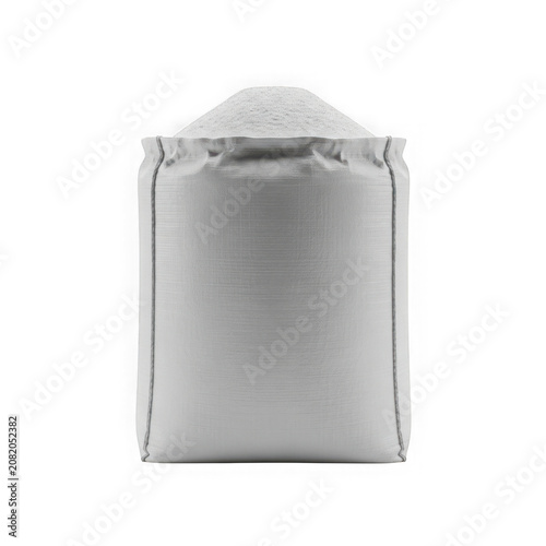Large white fabric bag filled with loose powdery substance transparent background