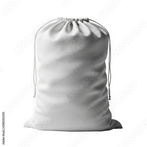Large white drawstring fabric storage bag with mesh texture transparent background