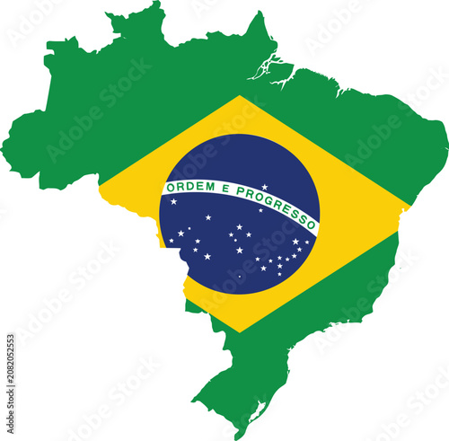 Map of brazil with flag isolated on transparent background.