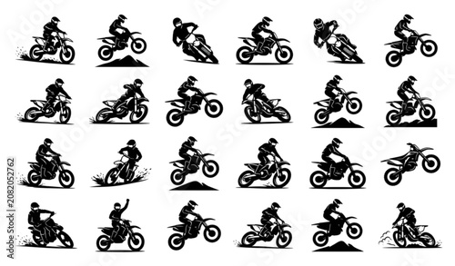 Cuadro en lienzo Dirt Track Motorcycle Racing Rider Silhouette Logo Set Premium Vector Collection