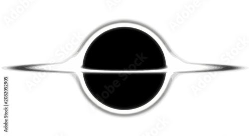 Black hole vector icon with accretion disk, cosmic event horizon silhouette, minimalist astronomical space singularity on white background