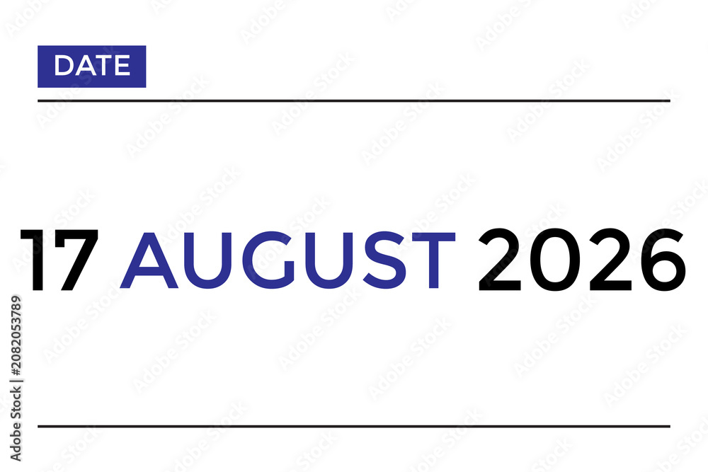 Fototapeta premium August 17, 2026 calendar with blue color on white background