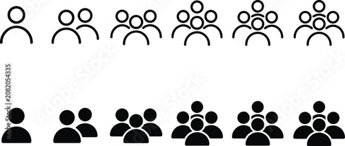 Human team and group icon set representing different social community sizes.