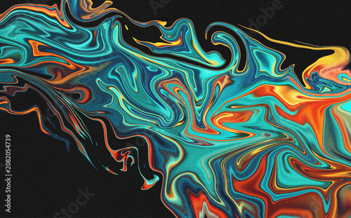 Slika na platnu Chaotic vibrant liquid marbling in striking teal orange and golden yellow hues a
