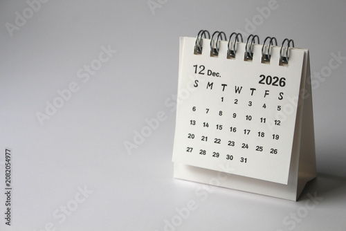 Monthly calendar template for the new year 2026 desk calendar,isolated on white background.