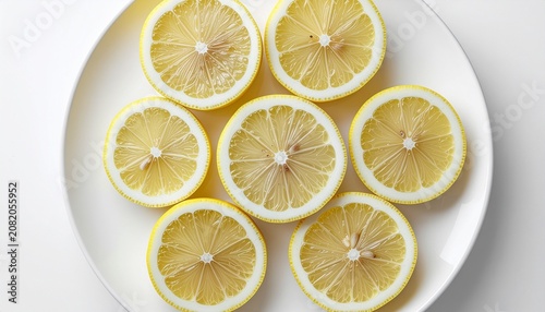 Top View of Fresh Lemon Slices on White Plate