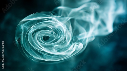 Ethereal Smoke Rings Interweaving to Form an Atmospheric Vortex with Glowing Blue Hues