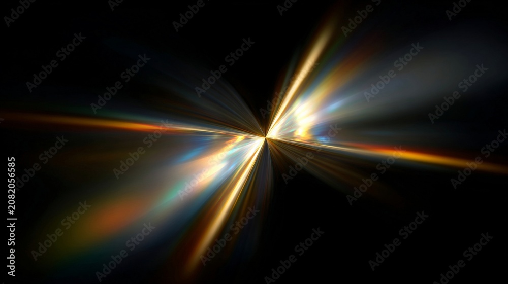 Fractured light beams converging into a vibrant prismatic explosion against a dark background.