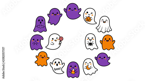 Kawaii ghost bundle in circular layout