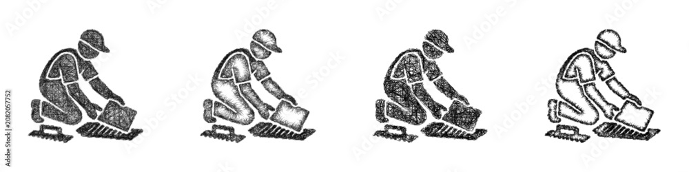 Fototapeta premium Monochrome sketch tiler icon design set