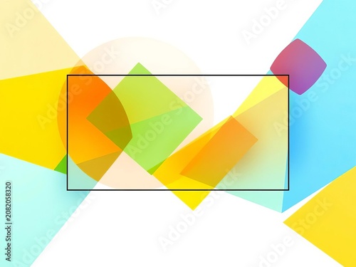 Geometric shapes on a white background, framed by a thin black border, modern, shape