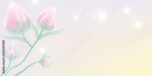 Beautiful soft pink tulip flower vector background with bokeh lights and copy space. Elegant pastel floral banner for spring, wedding invitation, or greeting card.