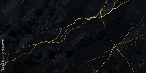 Tableau sur toile Abstract elegant black marble texture with striking golden veins, exuding a luxurious and sophisticated ambiance