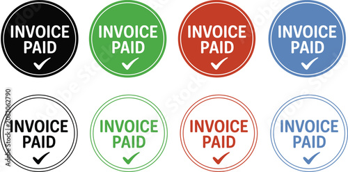 Tableau sur toile Invoice paid stickers with checkmarks indicate successful financial settlements for various businesses