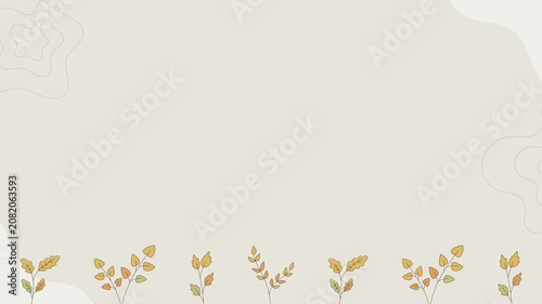 Seamless looping background animation of swaying autumn leaf twigs at the bottom with wide text copy space. Flat style seasonal fall border illustration on beige solid color