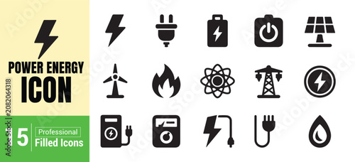 Power energy icon vector set, professional filled icon for power and energy concepts.