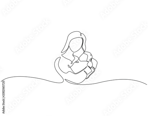Mother carrying child continuous line art. Mother carrying baby one line drawing. Parenting bond, Family love concept vector illustration