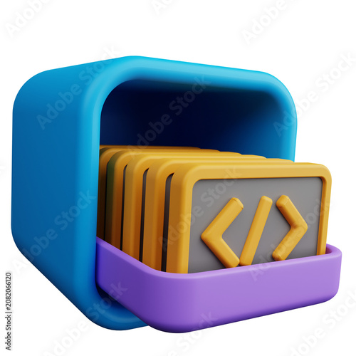 3D Cartoon Blue Folder with Code Cards