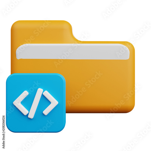 3D Cartoon Folder with Code Symbol 