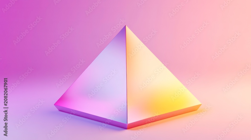 Fototapeta premium Colorful gradient pyramid abstract design featuring smooth transitions of pink, purple, and yellow hues. Sleek and glossy finish with vibrant colors.