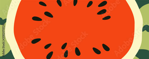Watermelon slice background banner hand drawn vector for summer food design