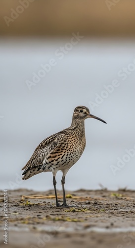Speckled Shorebird Standing on Muddy Wetland Shore