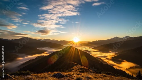 Breathtaking mountain landscape under vibrant sunset sky.