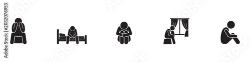Obraz na płótnie Depression and loneliness icon set