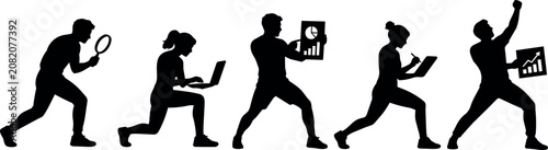 Diverse silhouettes representing teamwork and productivity in various activities