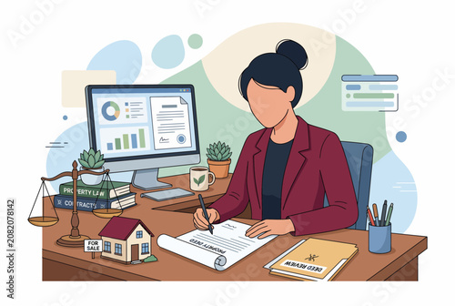 Female Lawyer Reviewing Property Deed for Real Estate Deal